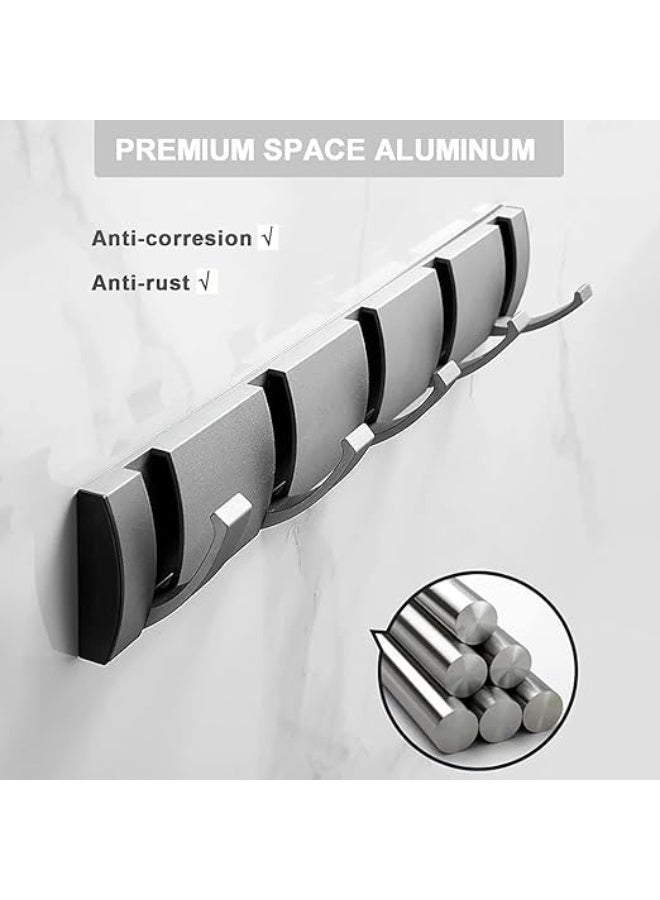 AISHEDYER Flip Coat Rack Wall Mount Aluminum Heavy Duty Floating Rack with 5 Retractable Hooks for Clothes Towels and Bags - Image 2