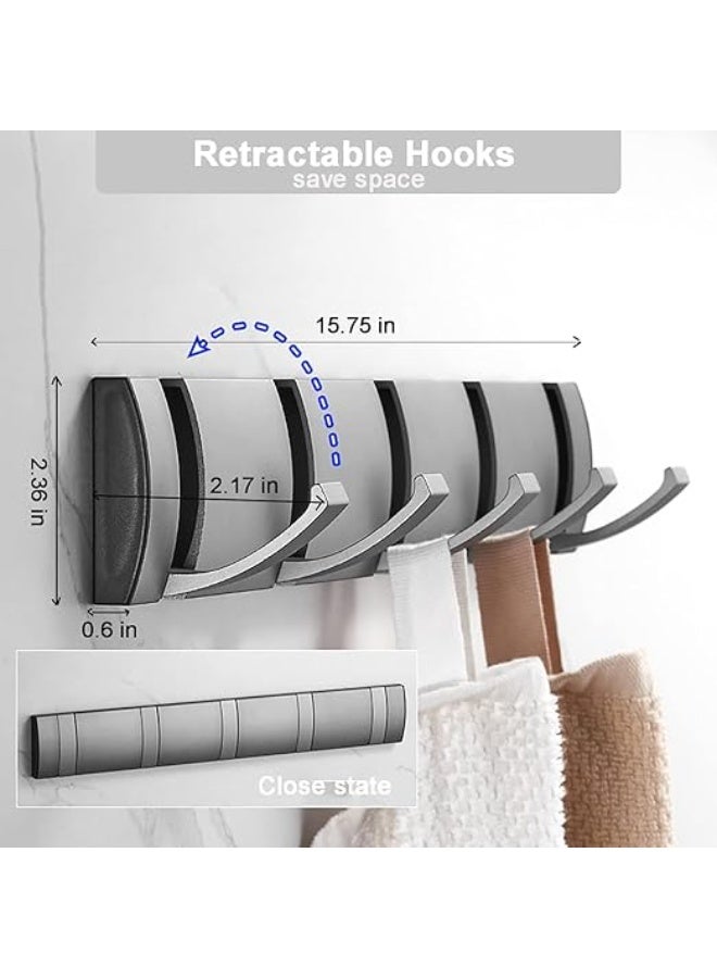 AISHEDYER Flip Coat Rack Wall Mount Aluminum Heavy Duty Floating Rack with 5 Retractable Hooks for Clothes Towels and Bags - Image 4