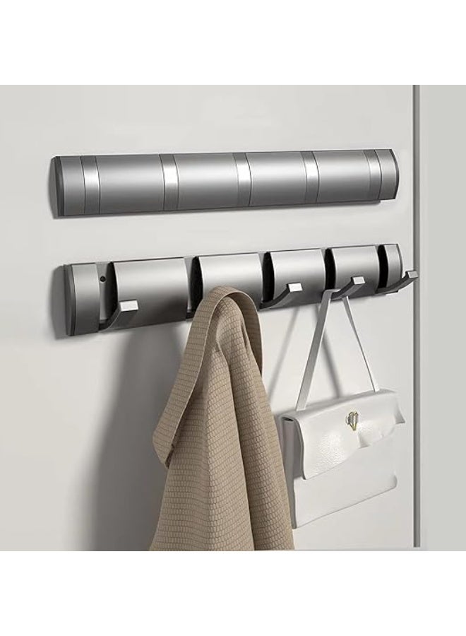 AISHEDYER Flip Coat Rack Wall Mount Aluminum Heavy Duty Floating Rack with 5 Retractable Hooks for Clothes Towels and Bags - Image 1