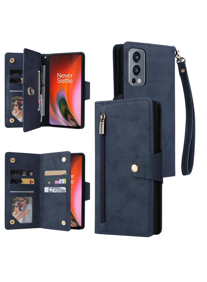 اس-توب جراب هاتف OnePlus Nord 2 من الجلد القابل للطي بثلاثة طيات مع مشبك برشام و9 بطاقات - Image 1