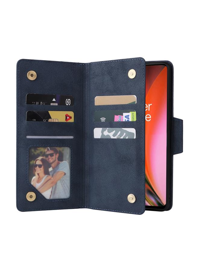 اس-توب جراب هاتف OnePlus Nord 2 من الجلد القابل للطي بثلاثة طيات مع مشبك برشام و9 بطاقات - Image 4