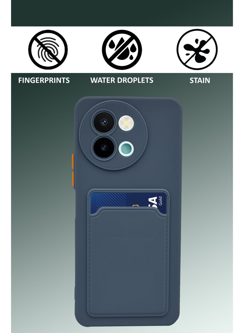 GMATE Vivo Y38 5G Soft TPU Phone Cover ,Built-in Card Slot Holder Slim Fit Protective Silicone Case- Navy Blue - Image 4