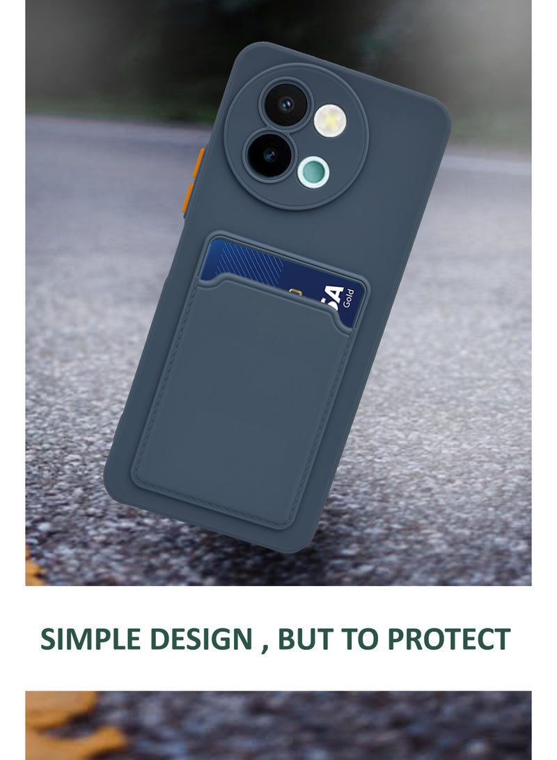 GMATE Vivo Y38 5G Soft TPU Phone Cover ,Built-in Card Slot Holder Slim Fit Protective Silicone Case- Navy Blue - Image 2