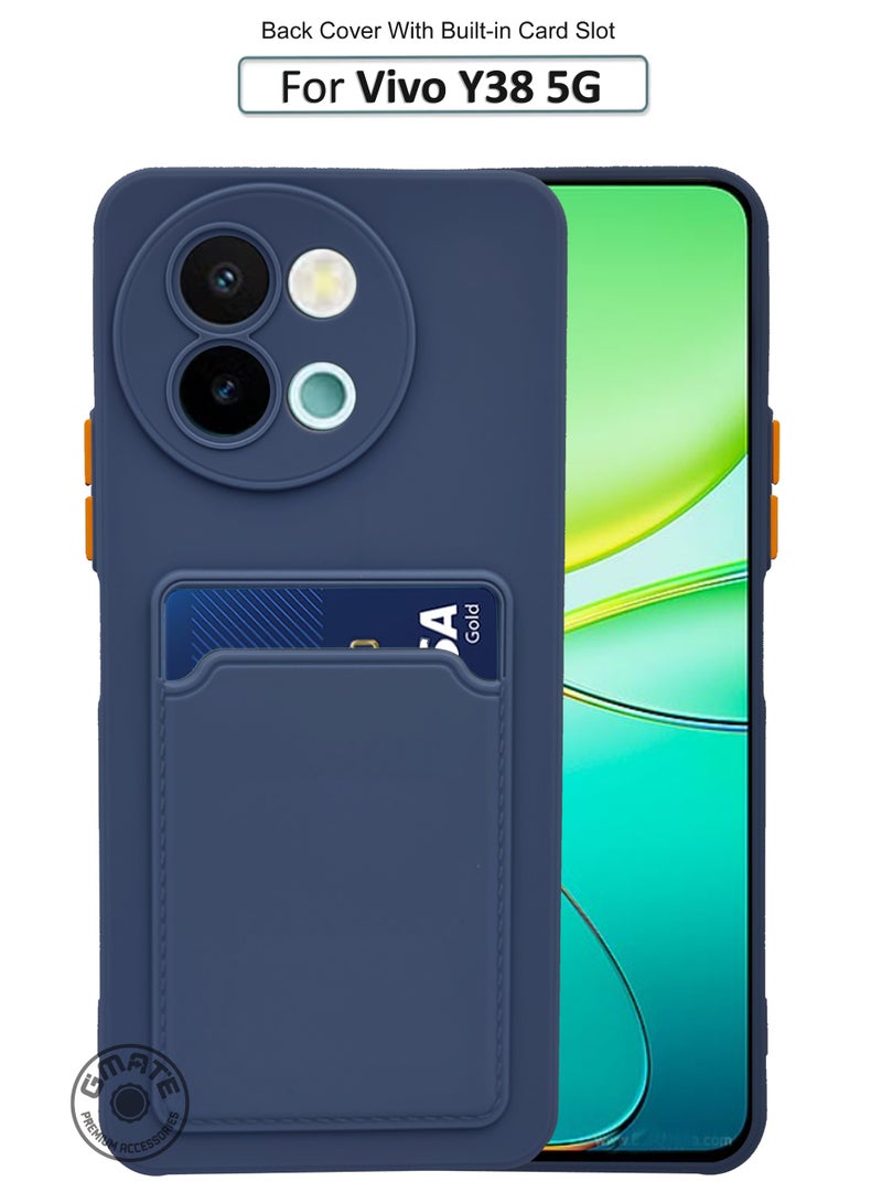GMATE Vivo Y38 5G Soft TPU Phone Cover ,Built-in Card Slot Holder Slim Fit Protective Silicone Case- Navy Blue - Image 1