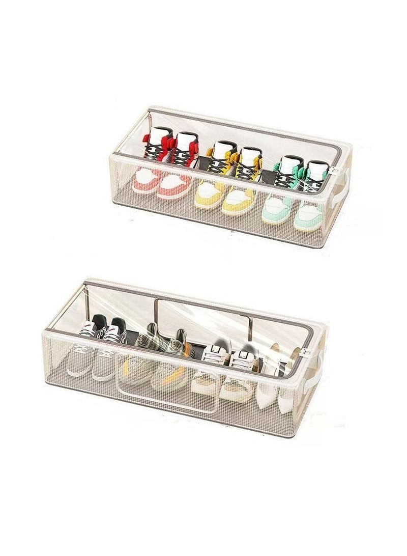 Under Bed Shoe Storage Organizer,Shoe Storage Box,Transparent PVC material with Steel Frame,Stackable and Foldable, fit Underbed, Space Saving Design, Top & Side Access(M+L) ﻿  - Image 1