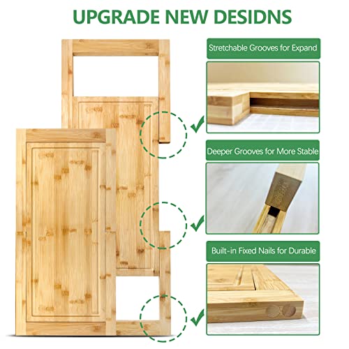 Hifybaty [2024 UPGRADE] Hifybaty Over The Sink Cutting Board - Expandable Cutting Board Over Sink, Bamboo Cutting Boards with Juice Groove, Kitchen Sink Cutting Board - Image 3