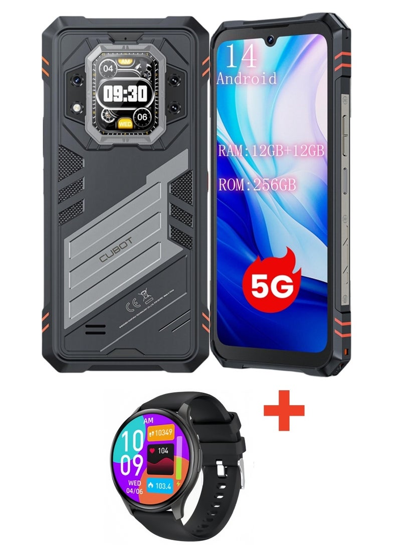 Cubot Buy CUBOT Star2 smartphone and get a smartwatch, Cubot KingKong Star 2 5G Rugged Smartphone Slim and Strong ,6.72 Inch and 1.85 inch back Screen , 2.4K FHD+ Screen, Android14, Dual SIM, 12GB+12GB Extended RAM+256GB ROM, 5100mAh Battery 100MP Rear+32MP Front Camera,7.2mm Ultra-Slim Body, 144Hz High Refresh Rate ,OTG,NFC Waterproof Mobile Phone-Black  - Image 1