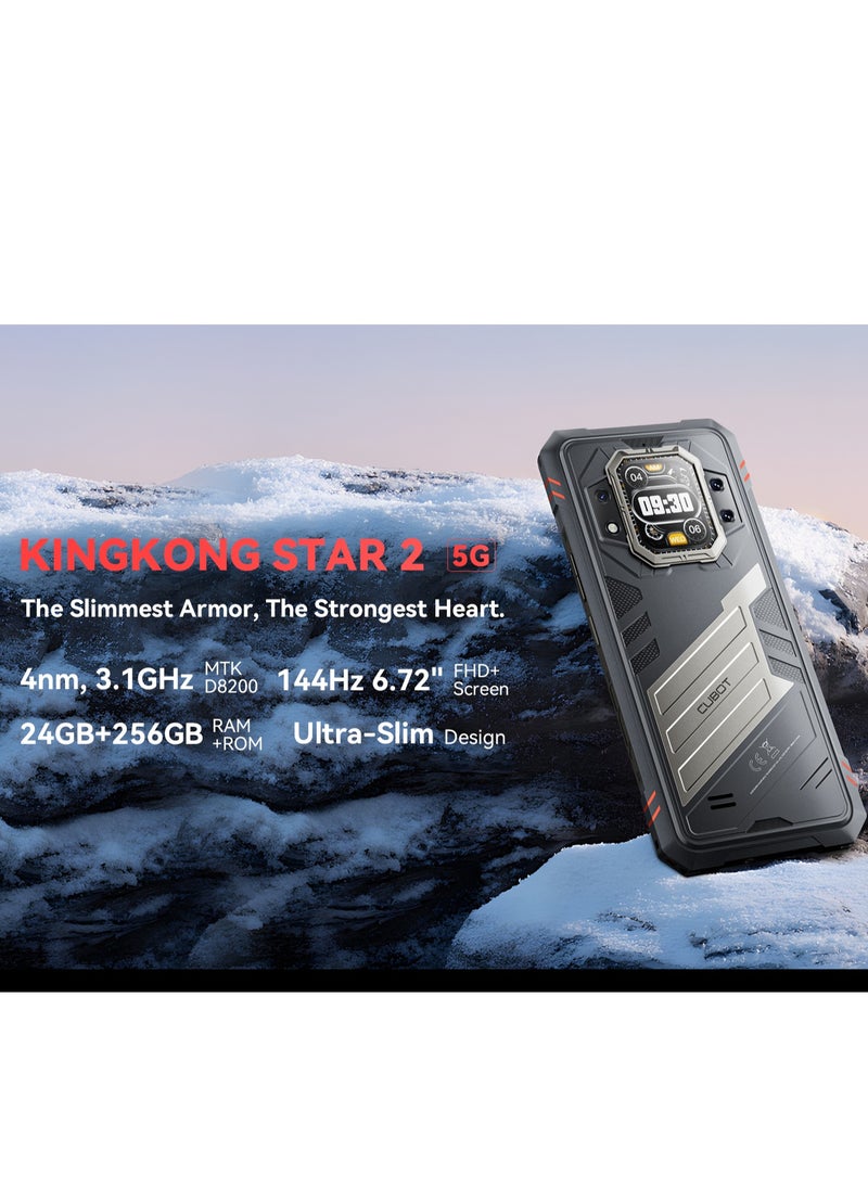 Cubot Buy CUBOT Star2 smartphone and get a smartwatch, Cubot KingKong Star 2 5G Rugged Smartphone Slim and Strong ,6.72 Inch and 1.85 inch back Screen , 2.4K FHD+ Screen, Android14, Dual SIM, 12GB+12GB Extended RAM+256GB ROM, 5100mAh Battery 100MP Rear+32MP Front Camera,7.2mm Ultra-Slim Body, 144Hz High Refresh Rate ,OTG,NFC Waterproof Mobile Phone-Black  - Image 4