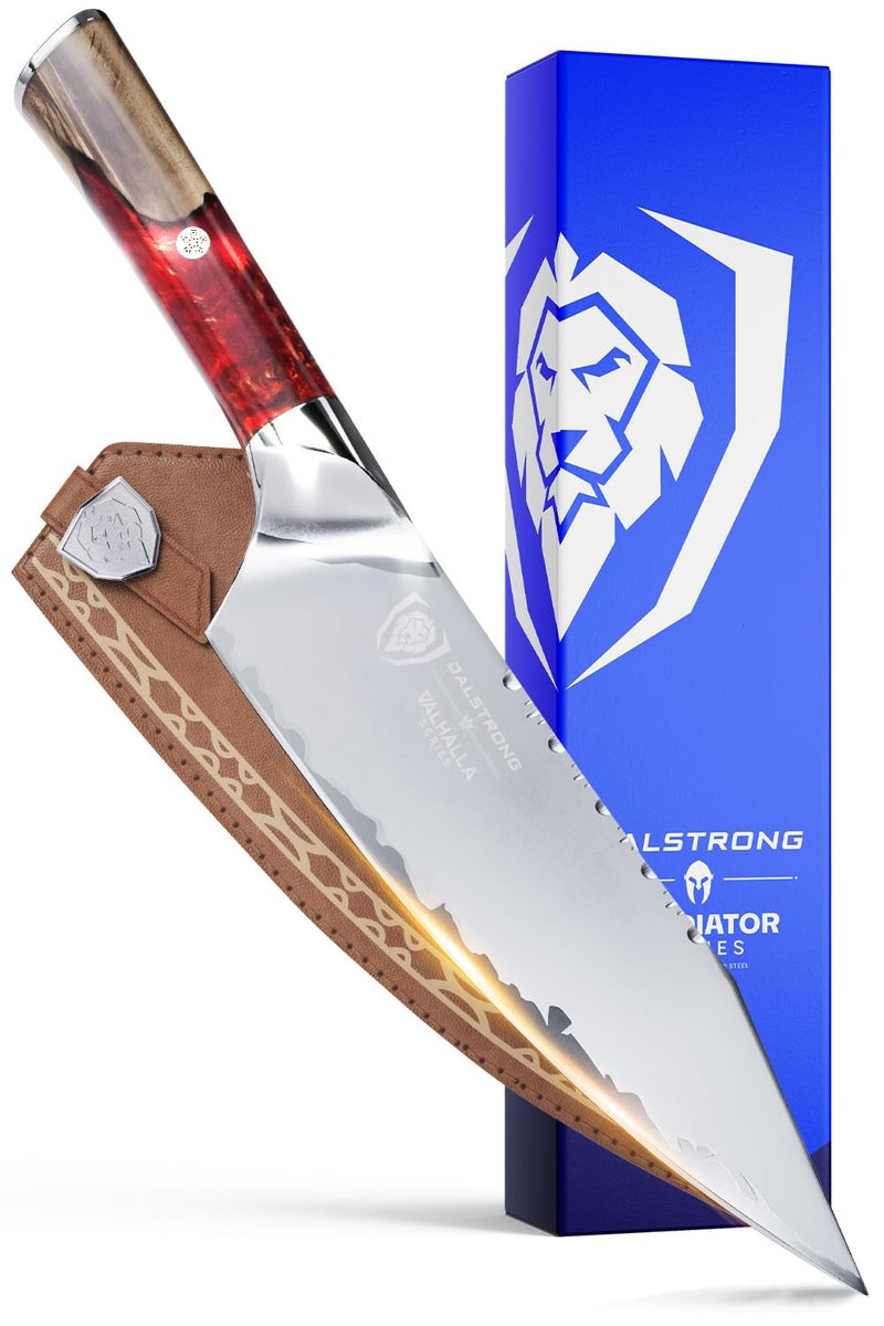 Dalstrong Chef Knife - 8 inch Blade - Premium 9CR18MOV HC Steel - Full Tang - Red Resin Handle - Chef's Knife - Valhalla Series - Razor Sharp Kitchen - Professional Leatther Sheath - Image 1