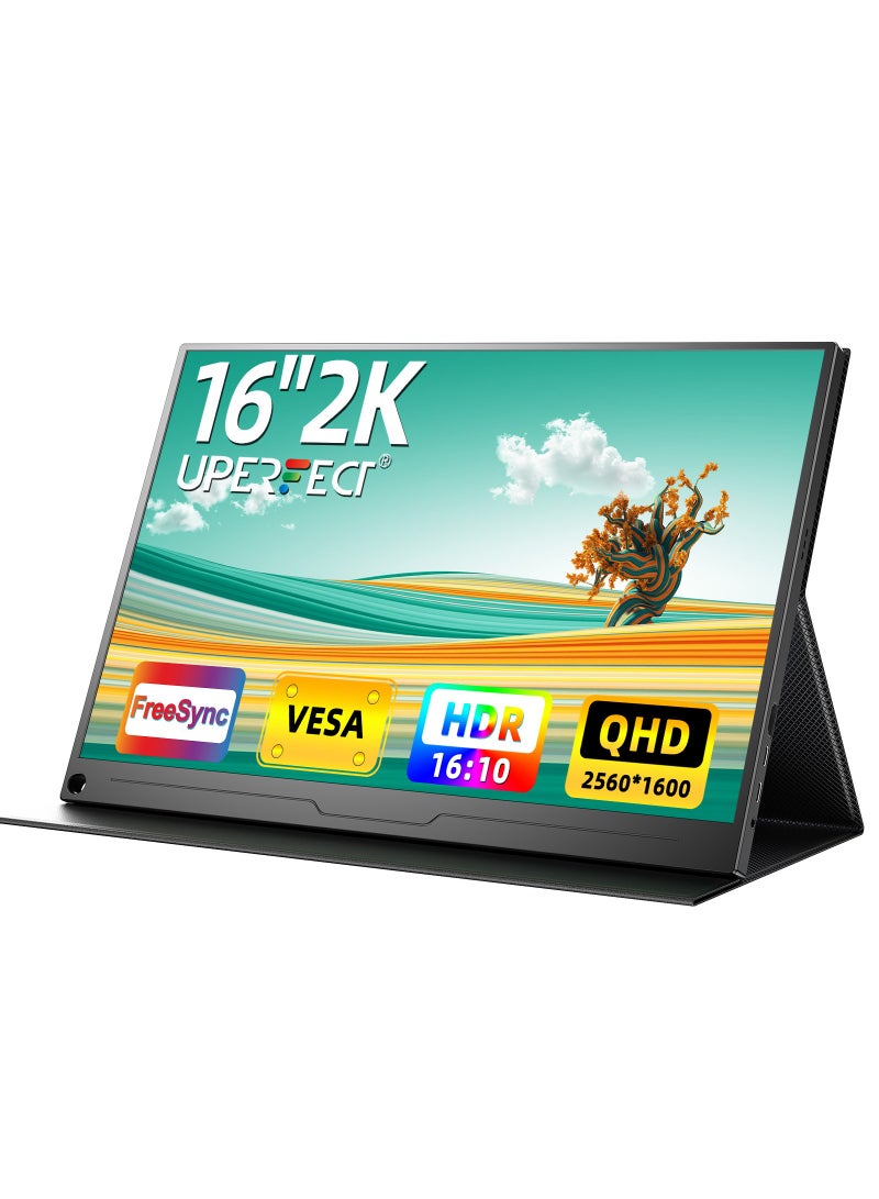 UPERFECT Portable Monitor 16 Inch Portable Monitor 2K QHD 2560 x 1600 IPS Mobile Monitor with Protective Case HDMI Type-C for Laptop,PC, Mac, Phone, PS4, VESA Compatible - Image 1