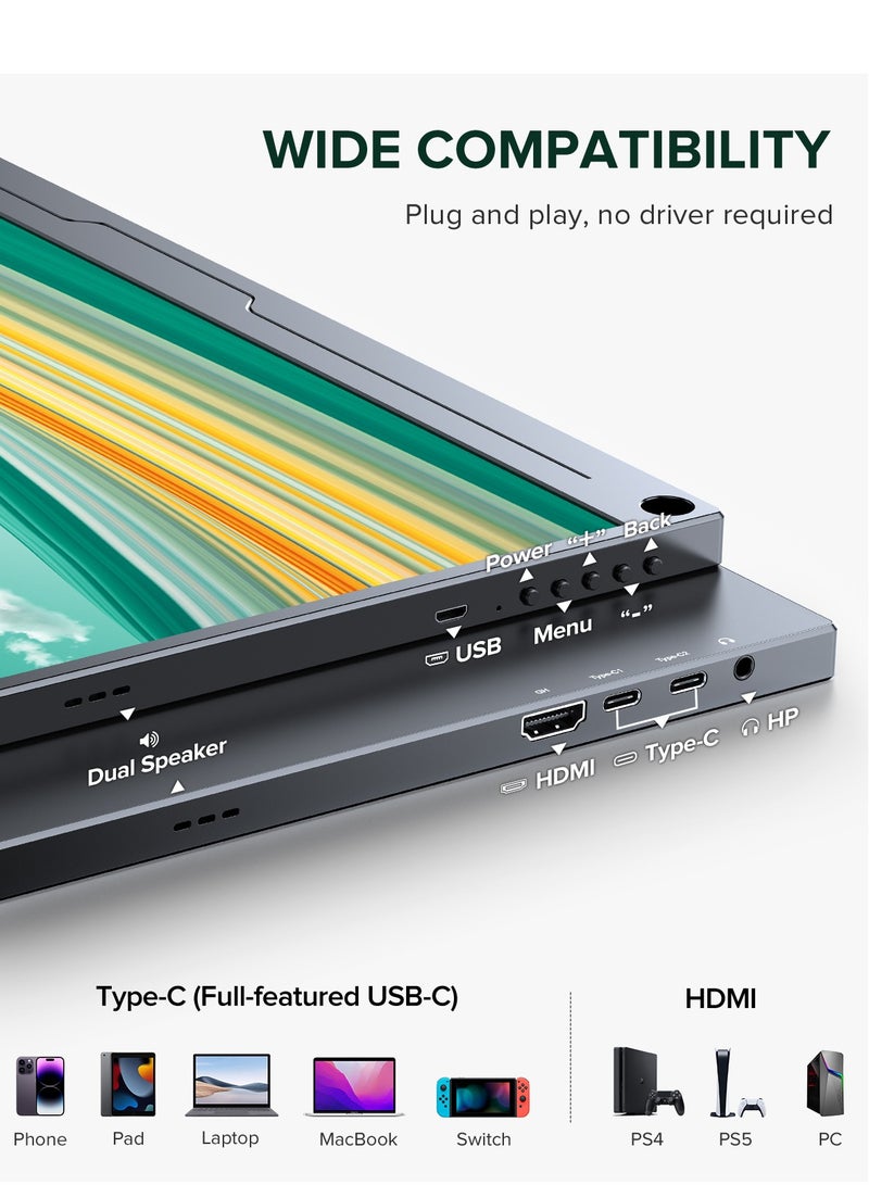 UPERFECT Portable Monitor 16 Inch Portable Monitor 2K QHD 2560 x 1600 IPS Mobile Monitor with Protective Case HDMI Type-C for Laptop,PC, Mac, Phone, PS4, VESA Compatible - Image 4