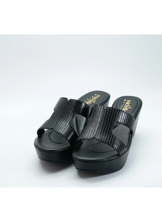 ميشيل مورجان 092-3127 Michelle Morgan Women's T Bar Wedge Heel slip ons 514RJ33B Black