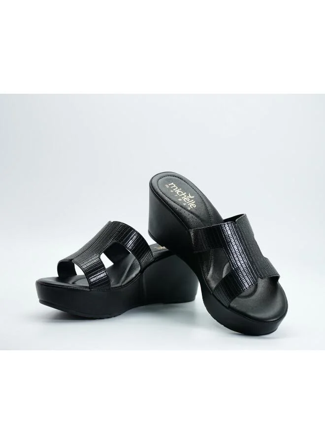 ميشيل مورجان 092-3127 Michelle Morgan Women's T Bar Wedge Heel slip ons 514RJ33B Black
