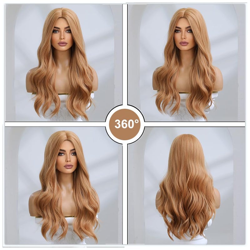 Esmee باروكة إسمى الطويلة المتموجة بلون الفراولة الشقراء للنساء شعر صناعي طبيعي مقاوم للحرارة باروكات للحفلات اليومية وكوسبلاي - 24 بوصة - Image 5