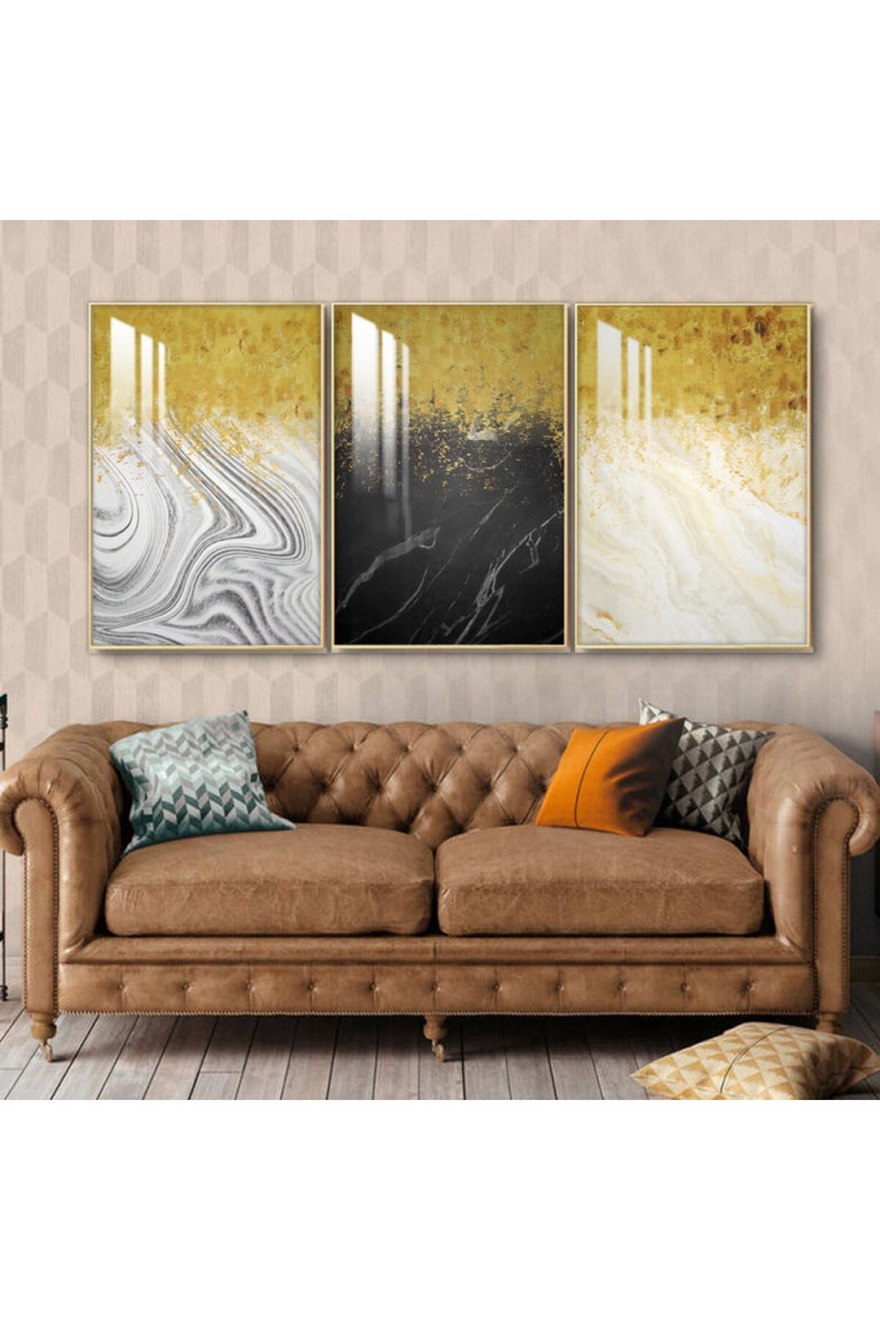 Marktna Three wooden wall painting with a frame and a clear acrylic layer - Image 1
