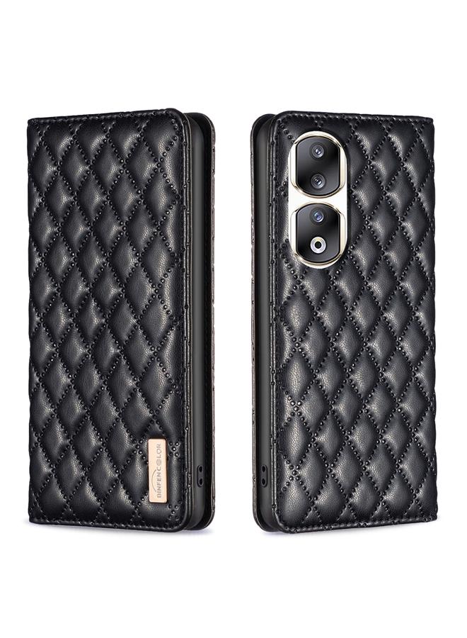 Green Tiger Case For Honor 90 Pro Diamond Lattice Magnetic Leather Flip Phone Case - Image 1