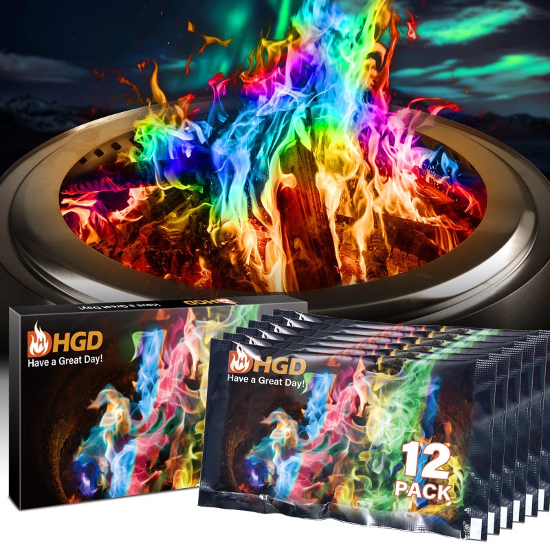 HGD (12 Pack) Magic Campfire Fire Color Changing Packets for Fire Pit, Indoor/Outdoor Fireplace, Bonfire - Rainbow Magical Flame, Camping Accessory, Compatible with Wood - Image 1