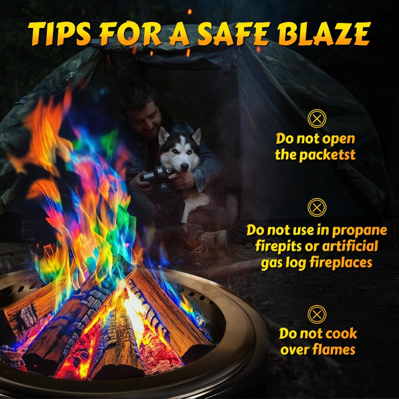 HGD (12 Pack) Magic Campfire Fire Color Changing Packets for Fire Pit, Indoor/Outdoor Fireplace, Bonfire - Rainbow Magical Flame, Camping Accessory, Compatible with Wood - Image 4