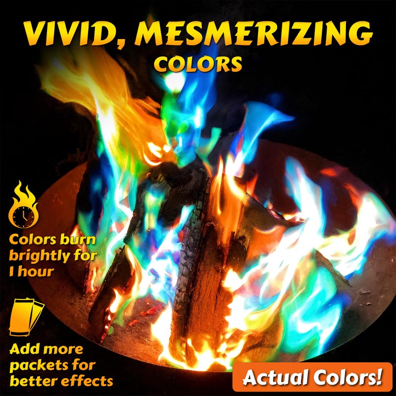 HGD (12 Pack) Magic Campfire Fire Color Changing Packets for Fire Pit, Indoor/Outdoor Fireplace, Bonfire - Rainbow Magical Flame, Camping Accessory, Compatible with Wood - Image 2