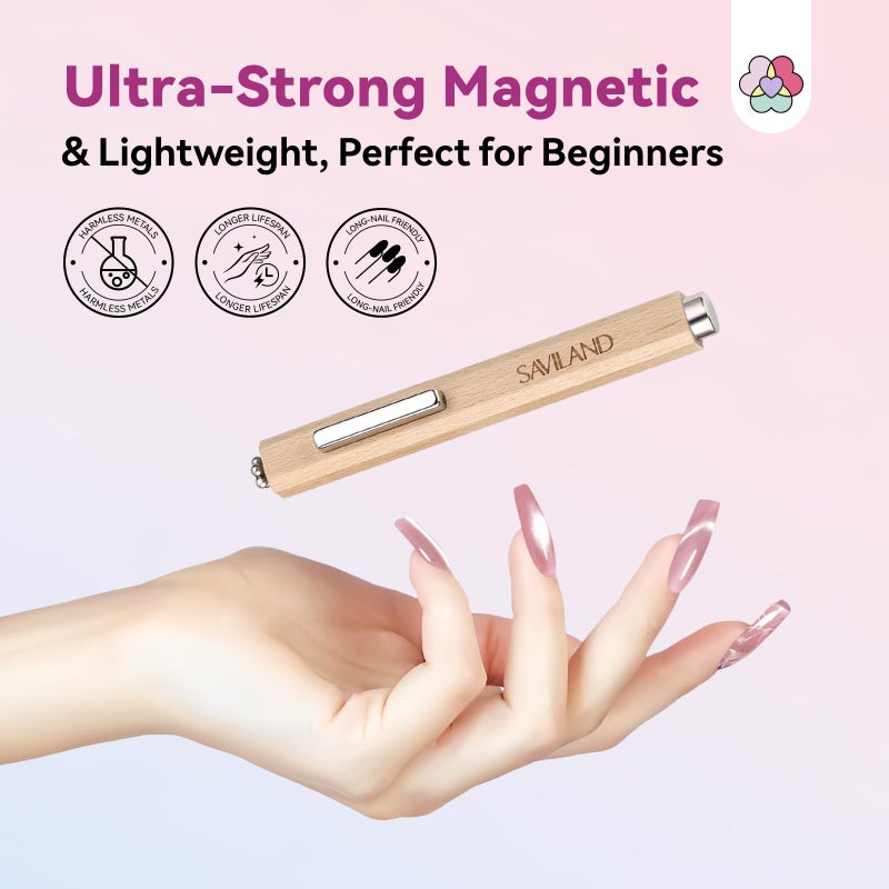 SAVILAND Cat Eye Magnetic for Nail: 3-in-1 Cat Eye Gel Nail Polish N35 Neodymium Strong Suction Magnet Wand Stick Diverse Effect Double Ended Manicure Salon Design Art Tools Set Accessories - Image 5