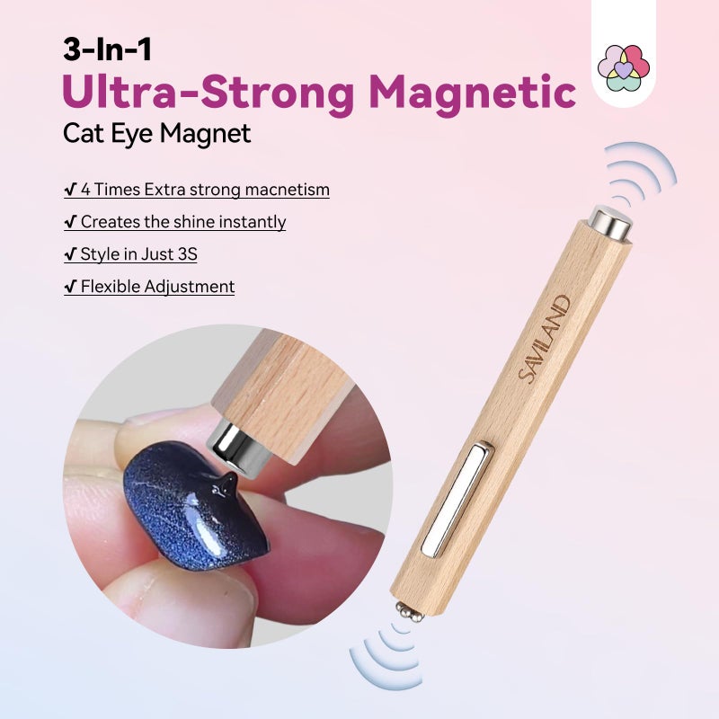 SAVILAND Cat Eye Magnetic for Nail: 3-in-1 Cat Eye Gel Nail Polish N35 Neodymium Strong Suction Magnet Wand Stick Diverse Effect Double Ended Manicure Salon Design Art Tools Set Accessories - Image 2