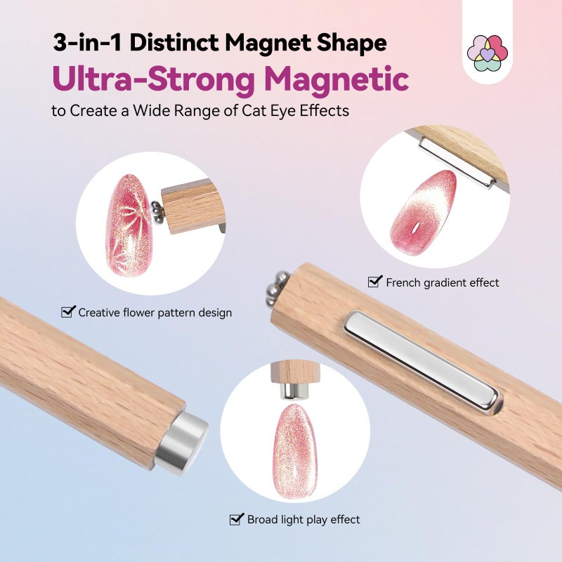 SAVILAND Cat Eye Magnetic for Nail: 3-in-1 Cat Eye Gel Nail Polish N35 Neodymium Strong Suction Magnet Wand Stick Diverse Effect Double Ended Manicure Salon Design Art Tools Set Accessories - Image 4