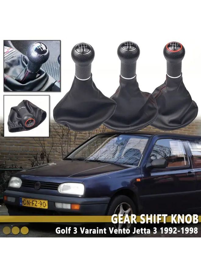 مرقاب صندوق التروس وغطاء الغبار حلقة فضية جلد أسود لفولكس فاجن جولف 3 1992-1998 - Image 1
