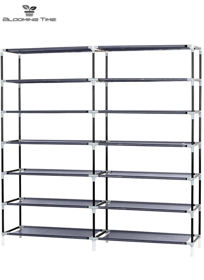 BLOOMING TIME 7-Layer Double-Row Non-Woven Shoe Rack, Large Capacity, Simple Assembly, Space-Saving, Gray  - Image 2