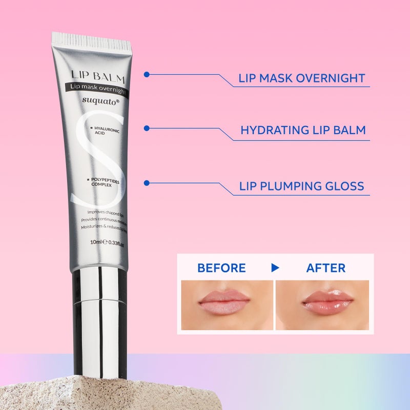suquato Peptide Lip Treatment Butter Balm: Mini Plumping Gloss Set for Dry Care, With Hyaluronic Acid and Mask Overnight for Glowy Skin, Travel Size Night Hydrating Balm - Image 2