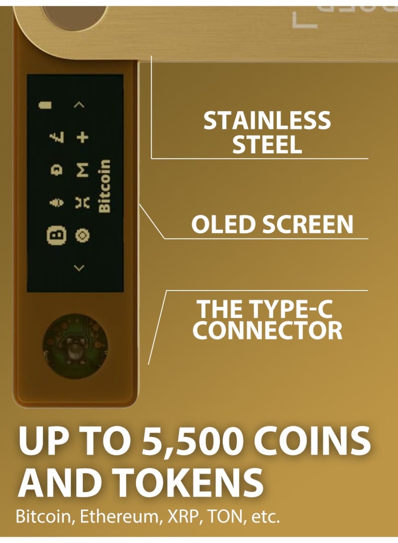 Ledger Nano X Hardware Wallet | Safest Crypto & NFT Cold Storage, Big Screen + Wireless Bluetooth & Type-C Connectivity, 5500+ Assets & Coins Supported, for iOS & Android, MacOS & Windows - Gold - Image 3