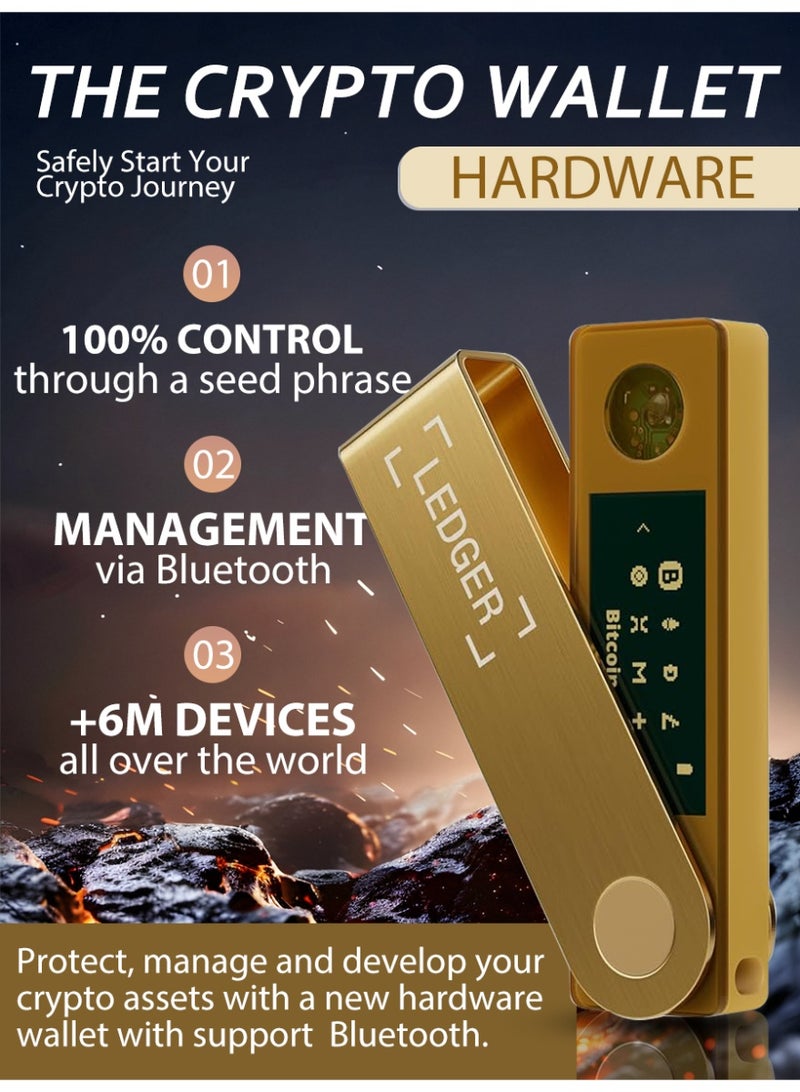 Ledger Nano X Hardware Wallet | Safest Crypto & NFT Cold Storage, Big Screen + Wireless Bluetooth & Type-C Connectivity, 5500+ Assets & Coins Supported, for iOS & Android, MacOS & Windows - Gold - Image 1