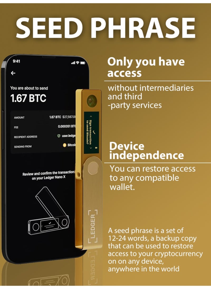 Ledger Nano X Hardware Wallet | Safest Crypto & NFT Cold Storage, Big Screen + Wireless Bluetooth & Type-C Connectivity, 5500+ Assets & Coins Supported, for iOS & Android, MacOS & Windows - Gold - Image 4