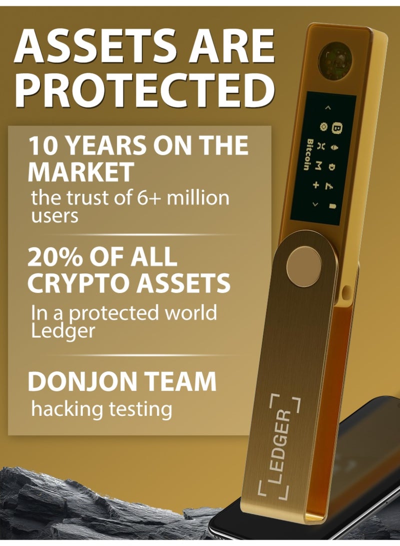 Ledger Nano X Hardware Wallet | Safest Crypto & NFT Cold Storage, Big Screen + Wireless Bluetooth & Type-C Connectivity, 5500+ Assets & Coins Supported, for iOS & Android, MacOS & Windows - Gold - Image 2