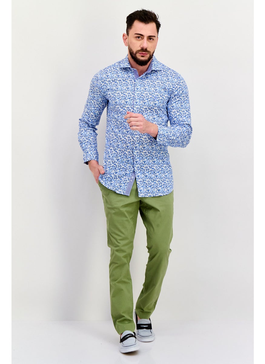 Tailorbyrd - Men Regular Fit All Over Print Long Sleeves Casual Shirt, Blue - Image 1