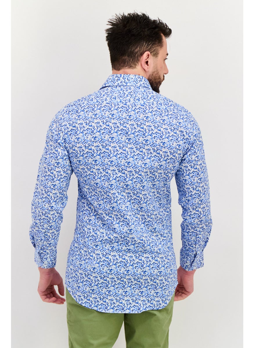 Tailorbyrd - Men Regular Fit All Over Print Long Sleeves Casual Shirt, Blue - Image 1