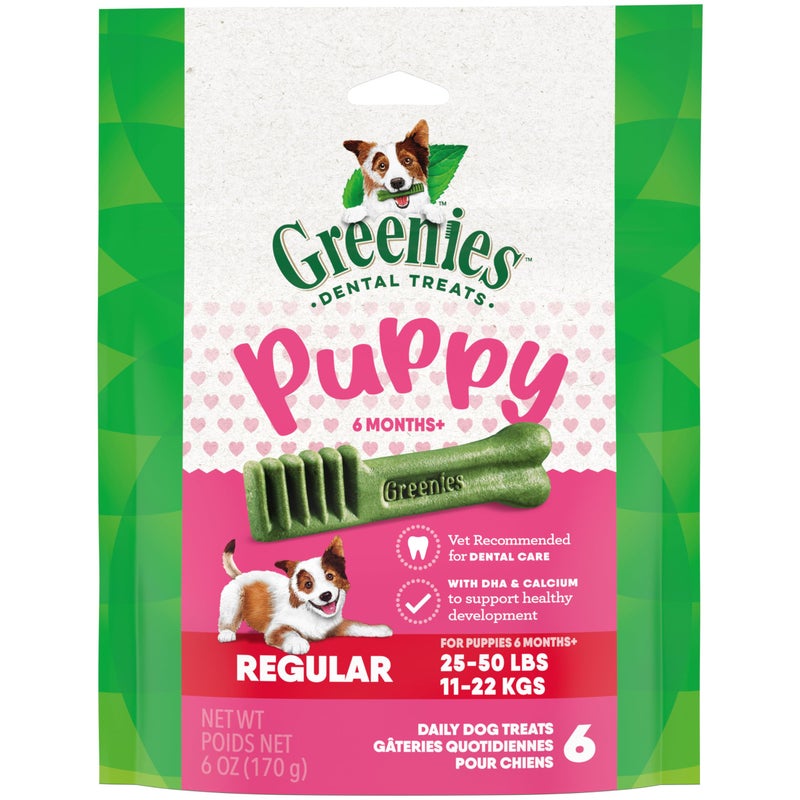 Greenies Veterinarian-Recommended Natural Dental Puppy Treats Regular Size, 6 oz. Pack, 6 Count - Image 1