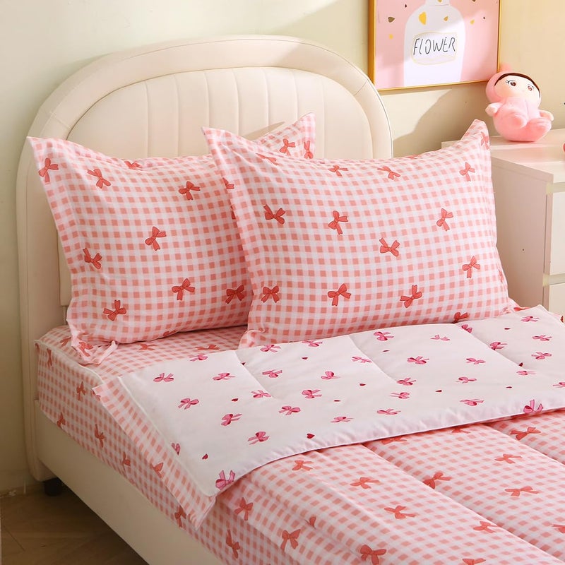 HLGBED Girls Bow Zipper Bedding Set Twin for Kids Bowknot Comforter Set Pink Lightweight Microfiber Bed Set Children Bedroom Decor - Image 1