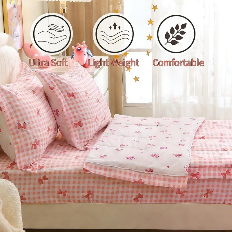 HLGBED Girls Bow Zipper Bedding Set Twin for Kids Bowknot Comforter Set Pink Lightweight Microfiber Bed Set Children Bedroom Decor - Image 3