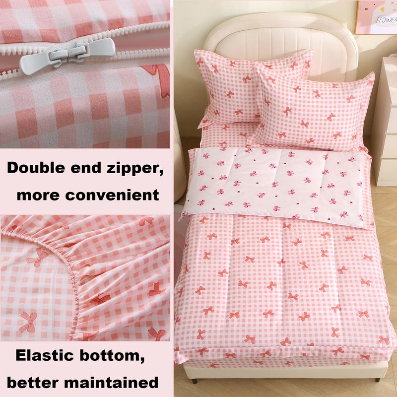 HLGBED Girls Bow Zipper Bedding Set Twin for Kids Bowknot Comforter Set Pink Lightweight Microfiber Bed Set Children Bedroom Decor - Image 4