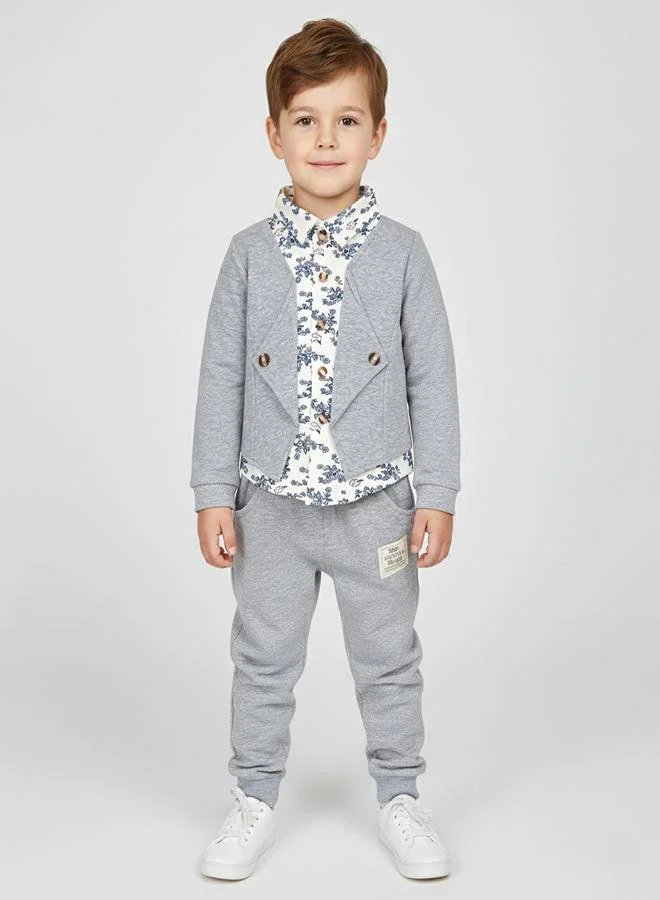 babyqlo Grey Blazer Style Shirt And Pant Set