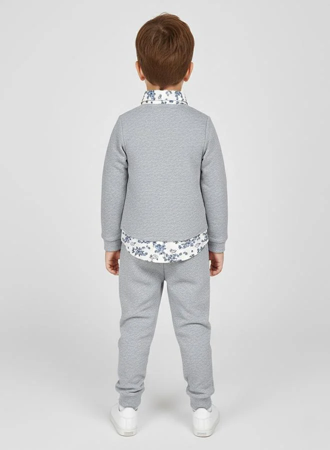 babyqlo Grey Blazer Style Shirt And Pant Set