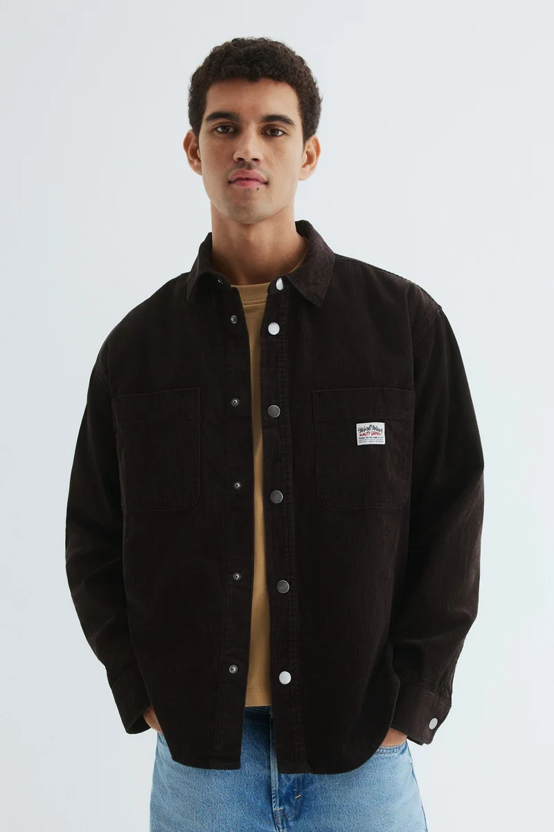 اتش اند ام قميص كوردروي قطني فضفاض