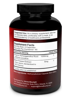 Divine Bounty Organic Ashwagandha Capsules - 1200mg Ashwagandha Powder with Black Pepper for Enhanced Absorption - Ashwaganda Supplement for Calmness & Mood Support - 90 Veggie Capsules  - Image 2