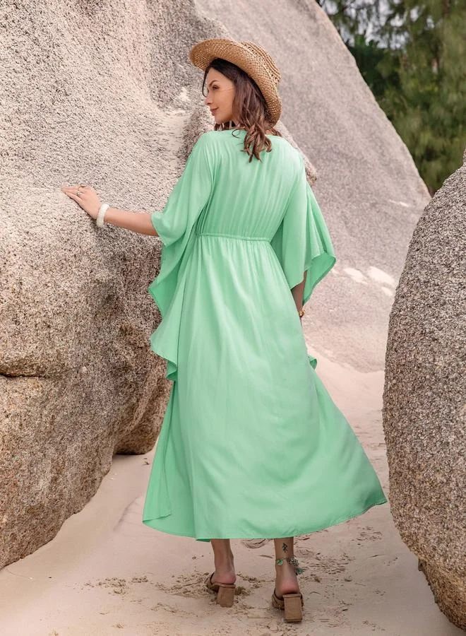 تايك تو Take Two Embroidered V-Neck Batwing Sleeve Kaftan