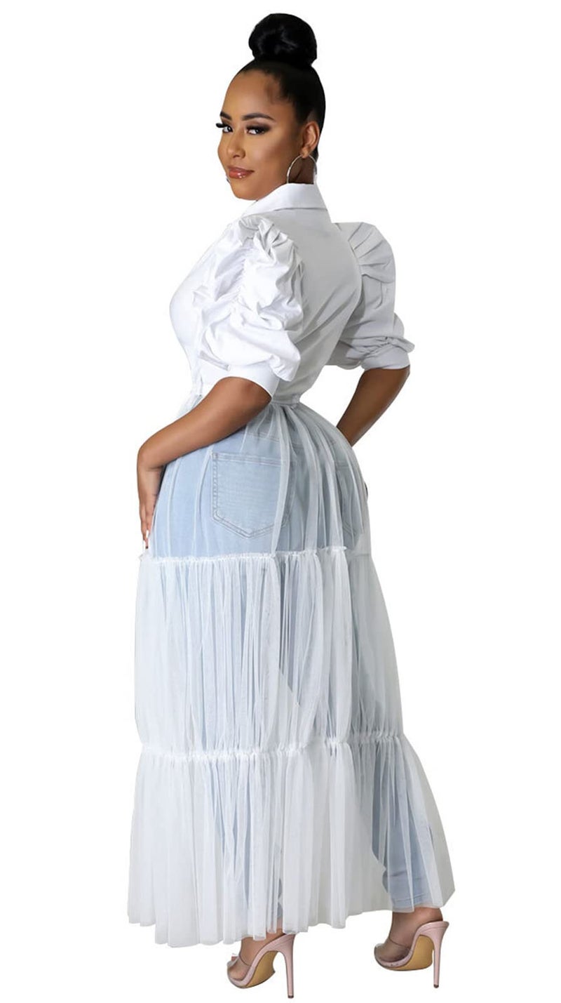 Ekaliy Women's Short Sleeve Round Neck High Low Asymmetrical Irregular Hem Casual Tops Blouse Shirt Dress L White - Image 2