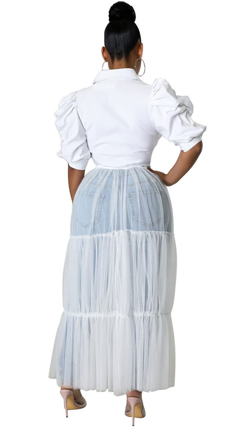 Ekaliy Women's Short Sleeve Round Neck High Low Asymmetrical Irregular Hem Casual Tops Blouse Shirt Dress L White - Image 4