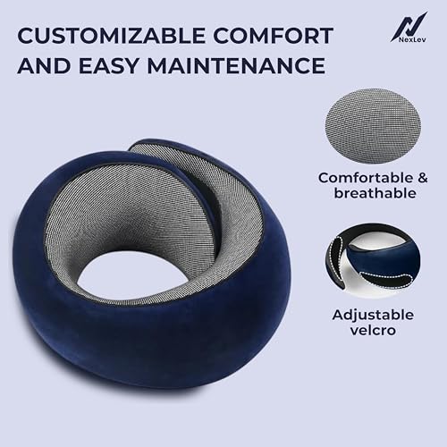 nexlev Travel Neck Pillow | Orthopedic Premium Memory Foam | for Airplane, Car, Train, Office use & Cervical Pain | Machine Washable | 360 Support | Carry Pouch for Storage | NP-06 - Image 4