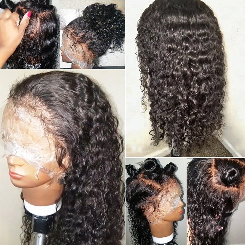JYZ Burmese Curly Hair Lace Front Wigs Human Hair 180 Density Pre Plucked Bleached Knots with Baby Hair 13X4 HD Lace Brazilian Wet Raw Human Hair Wigs 14 Inch Free Part Natural Color
