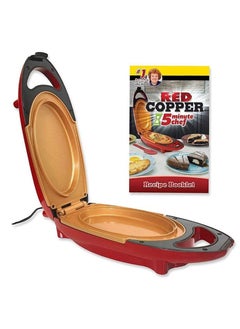 Grill Press Plate Red Copper 5 Minute Chef Double-Sided Copper-Infused Pan with Non-Stick Anti-Scratch Surface for Making Delicious Omelet" Red