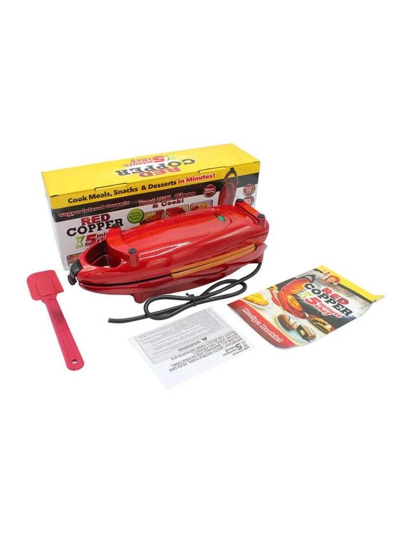 AMM - Grill Press Plate Red Copper 5 Minute Chef Double-Sided Copper-Infused Pan with Non-Stick Anti-Scratch Surface for Making Delicious Omelet" Red - Image 1